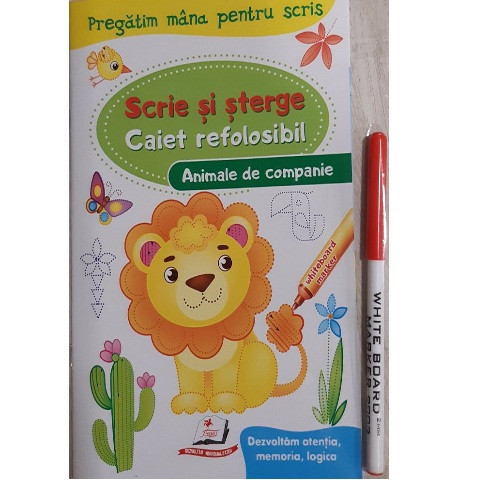Carte “Scrie și șterge” (animale de companie)